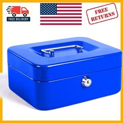 Blue Locking Steel Cash Box with Removable Tray – Portable & Secure Solution