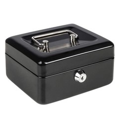 Small Black Metal Key Lock Cash Box Money Tray Security 6×4.8×3 Inch
