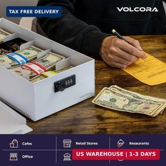 Volcora Cash Box Money Organizer – 15″ x 7.5″ x 4″ Cashbox 5 Compartments Drawer