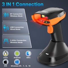 2.4GHz Bluetooth Wireless Barcode Scanner with Cradle and USB Cable for Retail