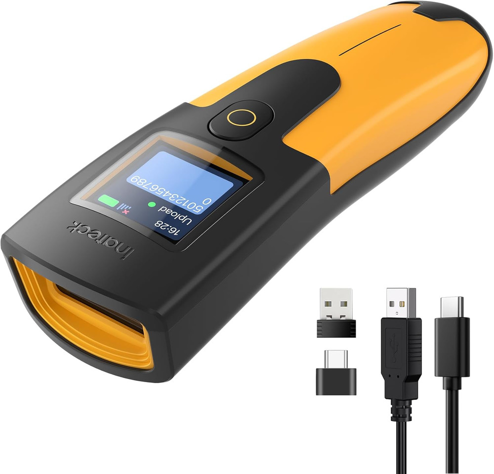 2D Wireless Barcode Scanner with 1.4″ TFT Screen, Portable Bluetooth Barcode Rea