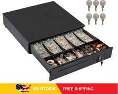 Volcora POS Cash Drawer, Removable Coin Slots, 5 Bill/6 Coin, 12-24V, Black