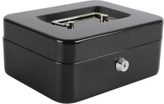 Compact Black Cash Box with Removable Tray and Key Lock | 175 Cubic Inches