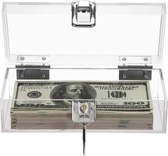 Lockable Money Storage Box Clear Acrylic Cash Holder with Key Lock Cash Organ…