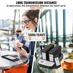 VEVOR Restaurant Wireless Guest Paging System 16 Beepers Queuing Calling Pagers