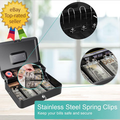 Cash Box with Money Tray and Key Lock Saving Lock Box with Money Tray Storage