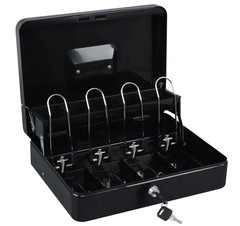 Cash Box with Money Tray and Key Lock,Tiered, Cantilever Design,4 Bill / 5 Coi..