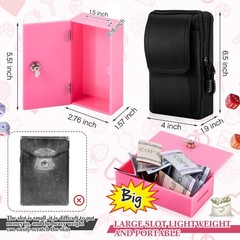 Extra Large Acrylic Winners Bank Portable Pink Cash Box Lock Bag 2 Keys