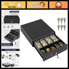 13″ Electronic Cash Register Drawer for POS System – 4 Bill 5 Coin Tray, Key-Loc