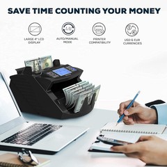 DETECK DT200 Money Counter Machine with Value Count Large 4” LCD Display Black