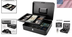 X-Large Secure Cash Box with Key Lock & Removable Tray – Durable Metal Design