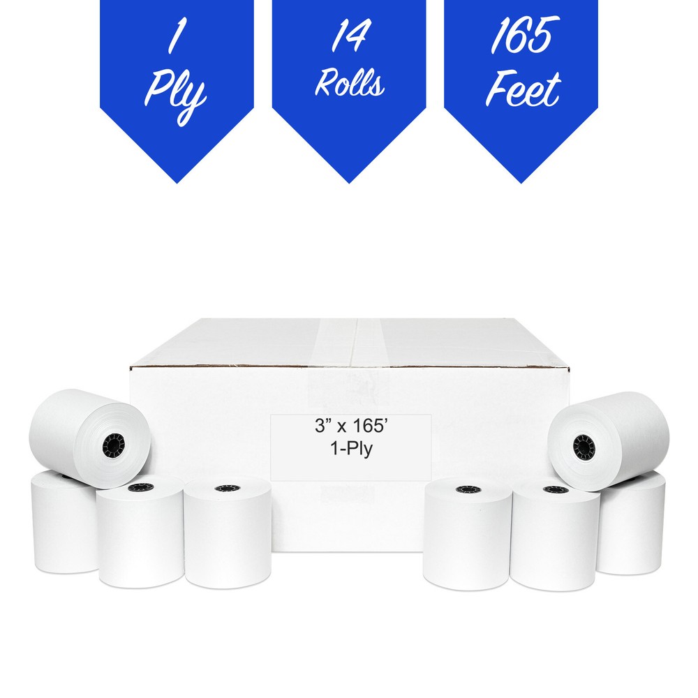3″ x 165′ Cash Register 1 Ply Blended Bond Printer Pos Paper Roll 14Rolls/Case