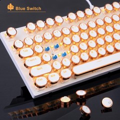 Typewriter Mechanical Gaming Keyboard, Retro Gold Punk Round Keycaps LED Back…