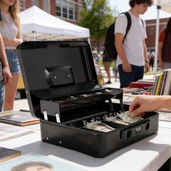 Compact Cash Box with Secure Sliding Lid and Anti-Theft Lock – 392 Cubic Inches