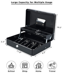 Cash Box with Money Tray and Key Lock,Tiered, Cantilever Design,4 Bill / 5 Coi..