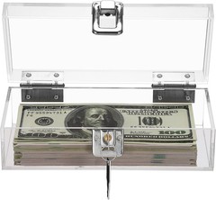 Lockable Money Storage Box Clear Acrylic Cash Holder with Key Lock Cash Organ…