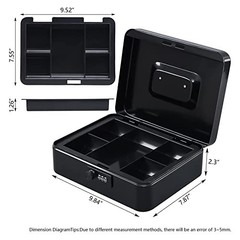 Large Cash Box with Combination Lock – Metal Money Safe with Tray, 9.84″x7.87