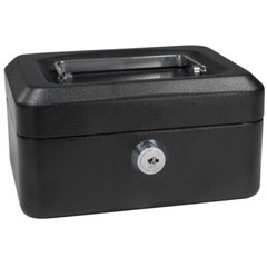 BARSKA 6 Inch Small Steel Cash Box Safe w/ Removable Tray and Key Lock, CB11828