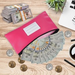 11×6 Inch Money Bags with Zipper 2Pcs, PU Leather Cash Pouch Purple/Rose Red