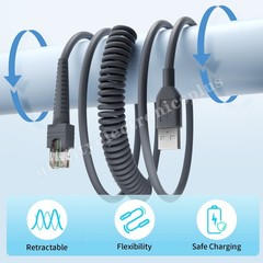 3M USB A to RJ45 Coiled Cable For Zebra DS3408-SR DS3508 DS3478 DS3578 LS7808