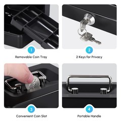 Mini Cash Box with Slot Small Cash Box with Money Tray and Key Lock, Metal Lo…
