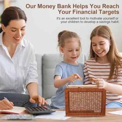 Money Box Handmade Reusable Piggy Bank Crafts Wooden Cash Box Storage -$10,000