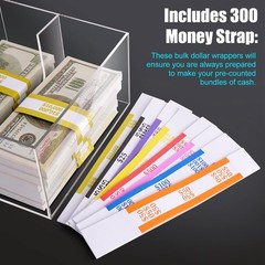 Clear Cash Tray With 300 Currency Wrappers, Acrylic Money Organizer Storage C…