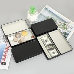 4 Pack Metal Cash Boxes with Lid, Currency Tray Money Holder Black Storage Tin