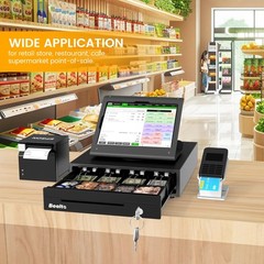 Beelta 13″ Cash Rigister Drawer for Small Business, 4 Bill/5 Coin with Check Slo