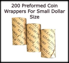 200 Preformed Coin Kraft Wrappers For Small Dollar Size Pre-crimped NEW 2 Packs