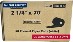 (50 Rolls Coreless) vx520 Special 2 1/4 x 70 thermal paper (2.25 inches x 70ft)