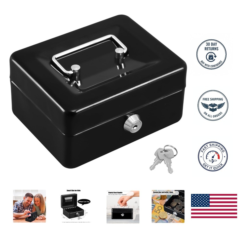 Versatile Portable Lock Box with 2 Keys – Ideal for Bills, Coins & Receipts