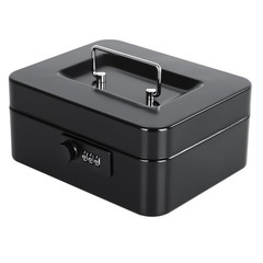 Reliable Black Metal Cash Box with Combination Lock for Family & Business Use