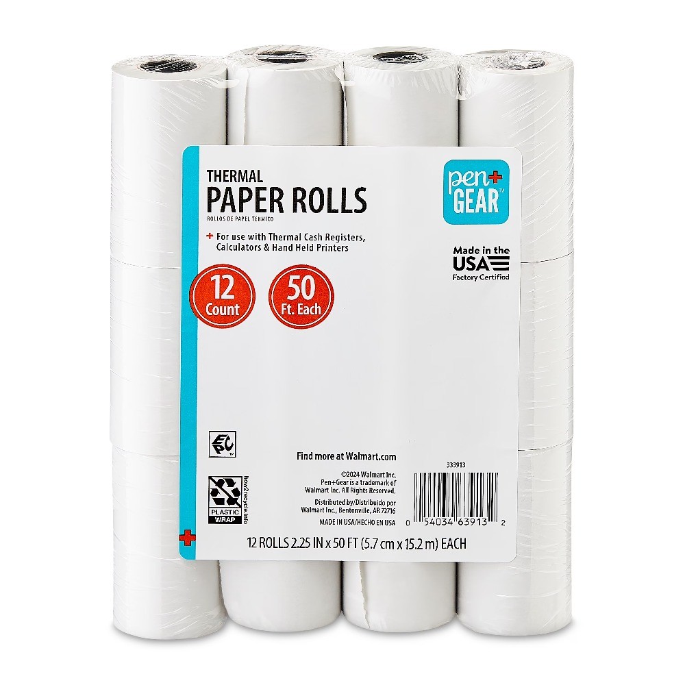 Free Thermal Paper Roll 2 1/4 x 50 Feet 12 Pack for Point of Sale Receipts