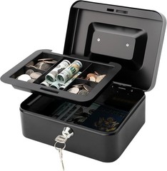 Locking Medium Steel Cash Box with Money Tray,Lock Box,Black