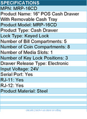 Adesso MRP-16CD 16″ POS Cash Drawer With Removable Cash Tray – 5 Bill – 8 Coin