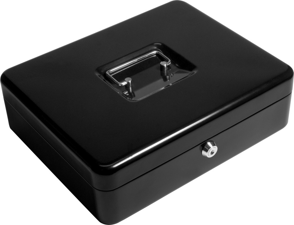 BARSKA Steel Cash Box Safe with Key Lock and Removable Tray in Black CB11790