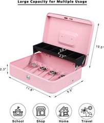 Stylish Pink Cash Box with Cantilever Design – Key Lock Secure Storage Solution