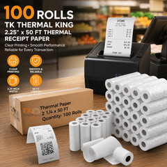 100 Rolls Tk Thermal King 2.25 In x 50 Ft Thermal Receipt Paper POS Cash Printer
