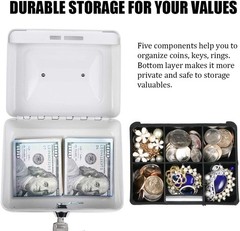 Cash Box with Money Tray, Small Money Box with Key Lock, 6″ x 4 4/5″ x 3″, White