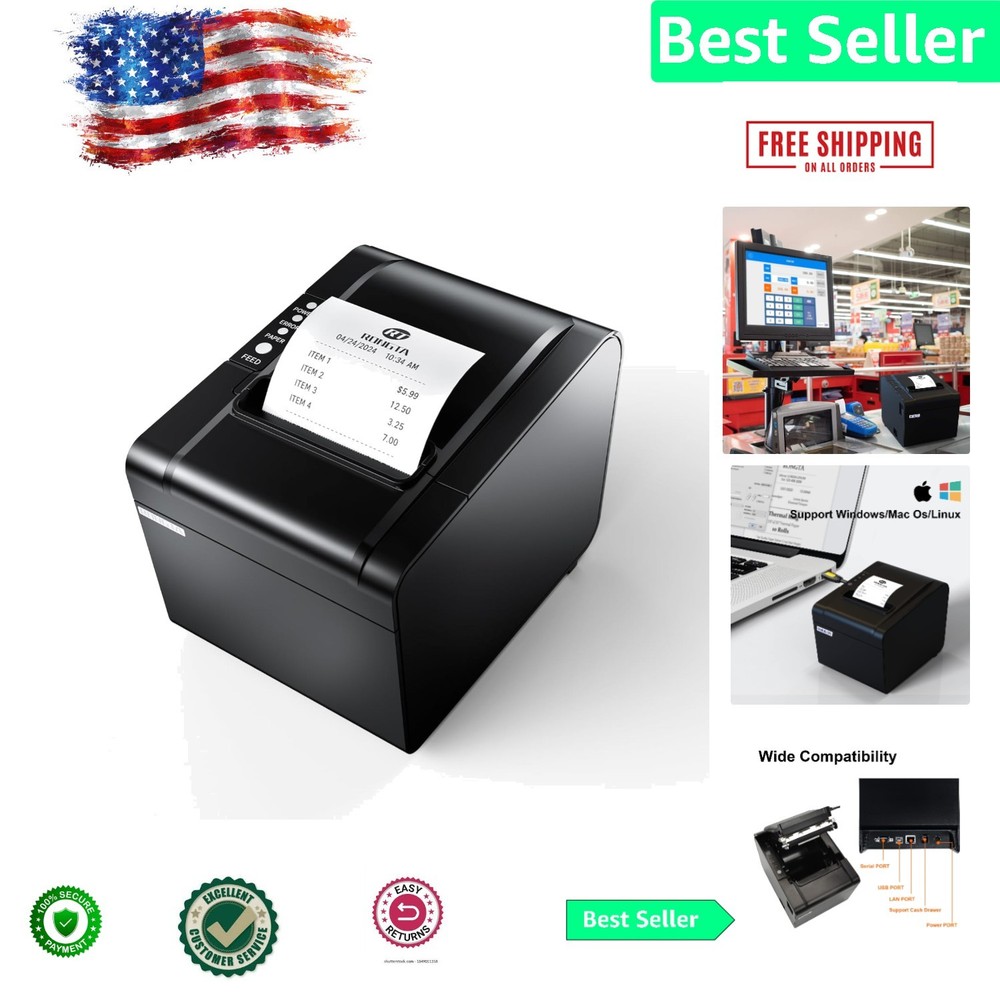 High-Speed 80mm Thermal Receipt Printer with Auto Cutter – USB & Ethernet Int…