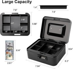 Cash Box with Money Tray and Combination Lock – Secure Medication Lock Box fo…