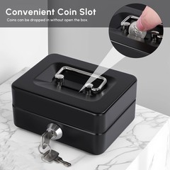 Mini Cash Box with Slot Small Cash Box with Money Tray and Key Lock, Metal Lock