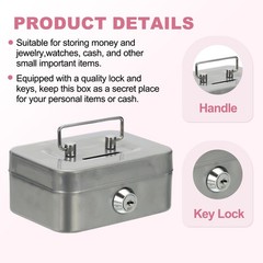 Mini Safe Box Cash Boxes Piggy Bank Mini Money Saving Boxes with Keys, Gray