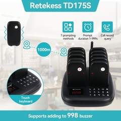 Retekess TD175S Wireless Restaurant Pager System Long Working Distance Cafe Bar