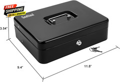 Large Cash Box with Money Tray and Lock, Metal Money Box for Cash, Lockbox 11.8✅