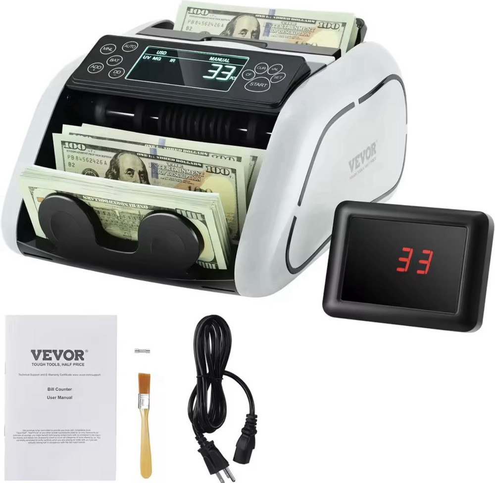 VEVOR Bill Counter UV/MG/IR/DD Detection Dual Display 1000pcs/min 200 Capacity