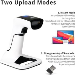 Rechargeable Wireless Scanner for 1D and 2D Barcodes with Vibration Alert