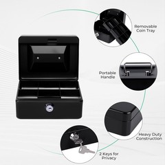 Small Cash Box with Money Tray and Lock Metal Cash Lock Box with Key