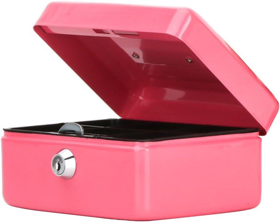 Small Cash Box with Key Lock, Decaller Portable Metal Money Small, Pink